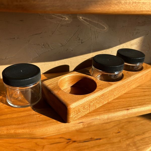Simple Cherry Wood 3 Jar Paint Holder With Jars