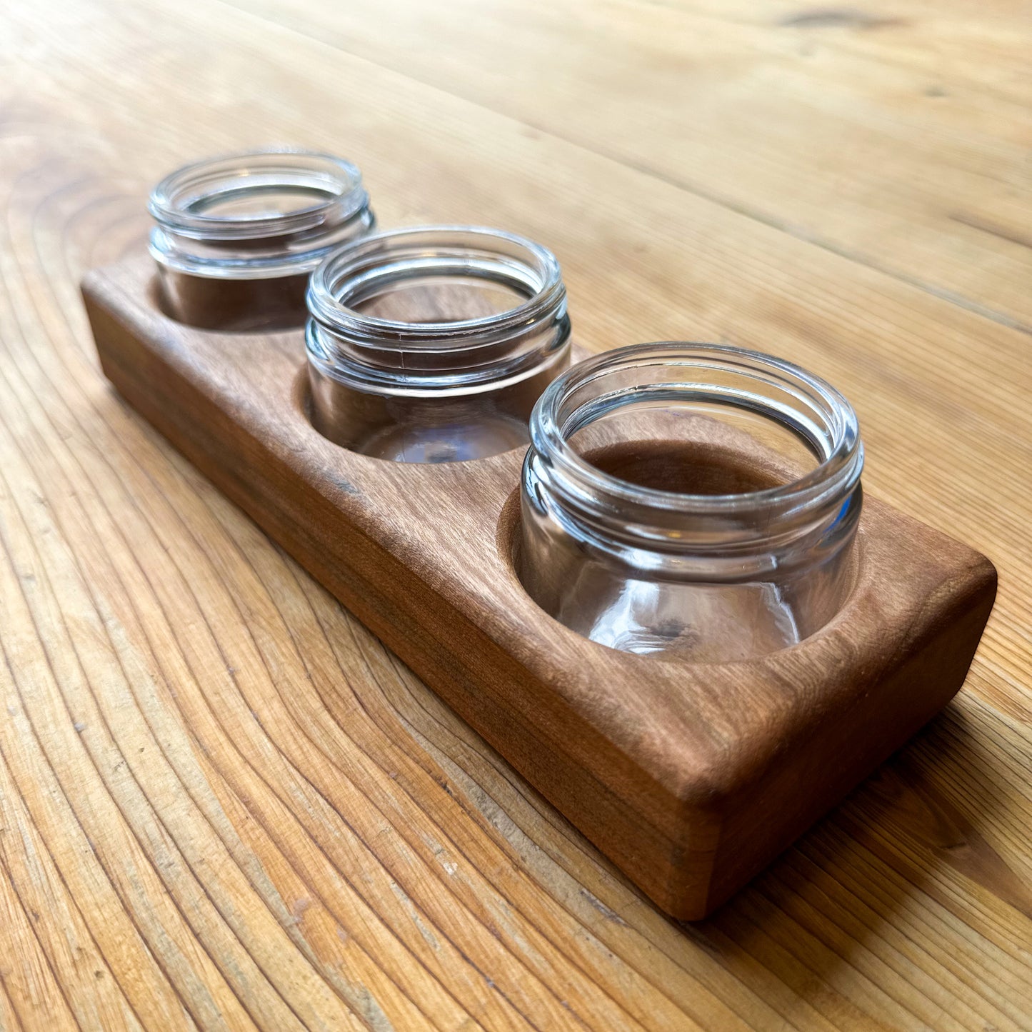 Simple Cherry Wood 3 Jar Paint Holder With Jars
