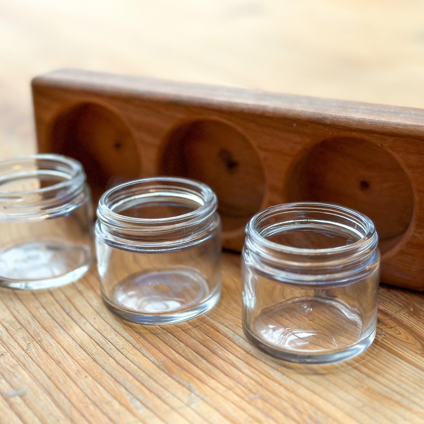 Simple Cherry Wood 3 Jar Paint Holder With Jars