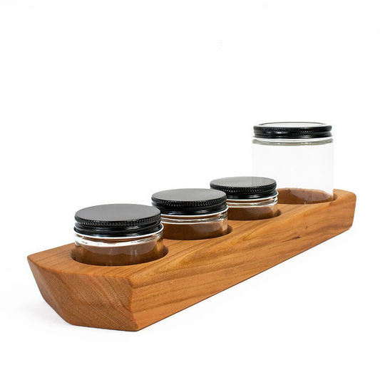 Sculpted Cherry Wood 4 Jar Paint Holder With Jars