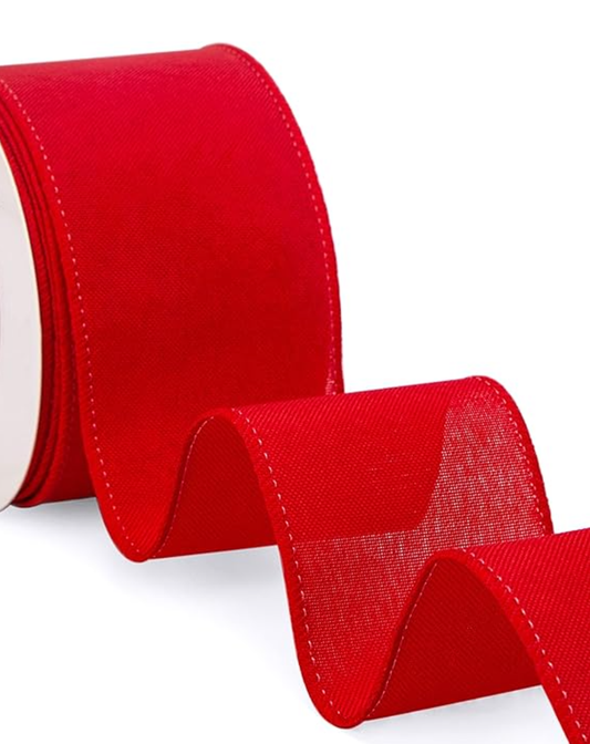 Red Linen Wired Ribbon